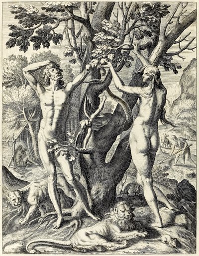 Adam and Eve in the Garden of Eden by Theodore de Bry